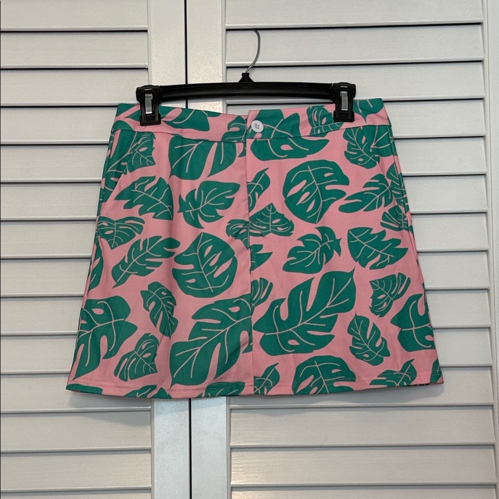 Top It Off Pink and Green Palm Leaf Print Skort